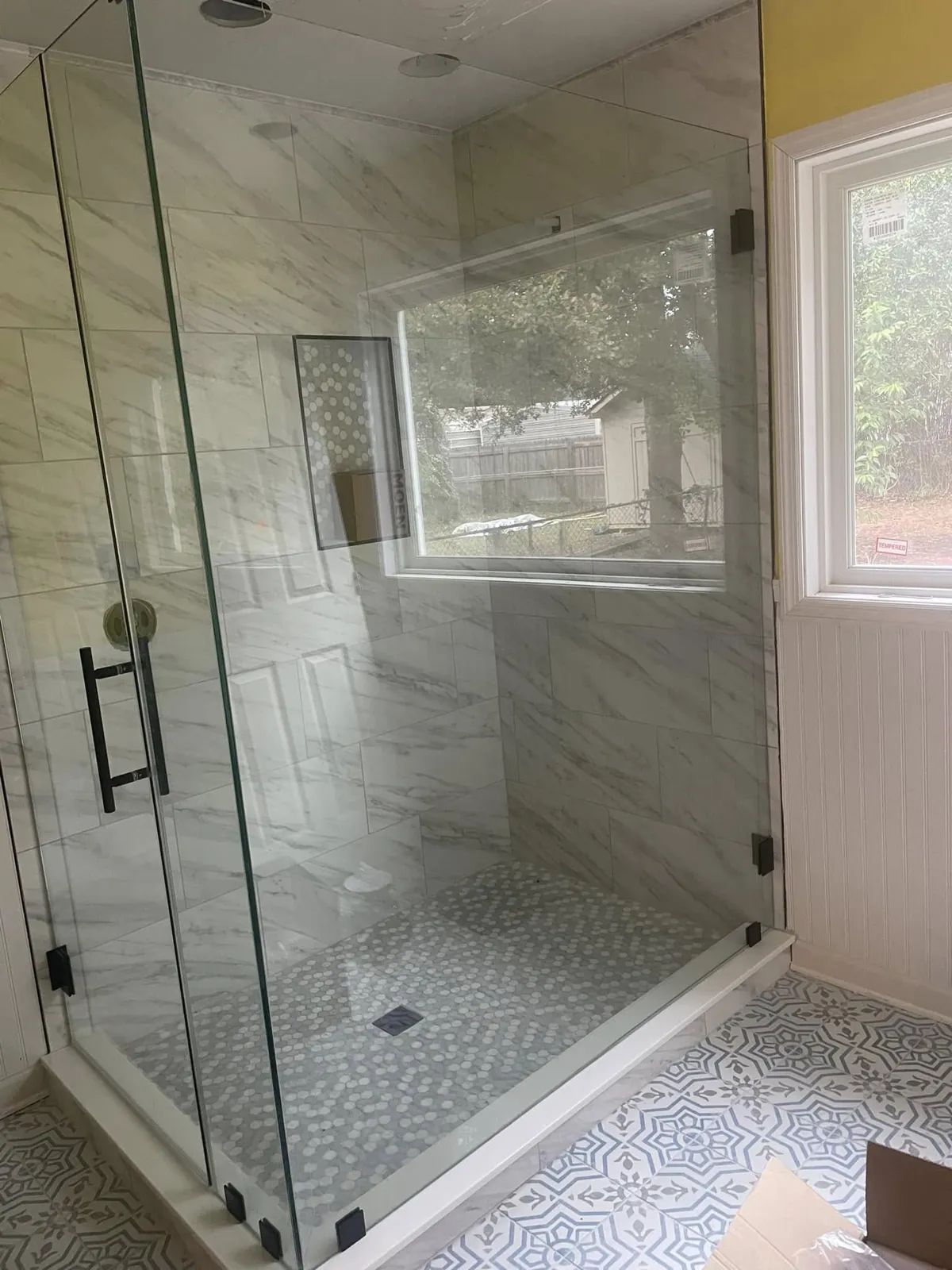 A glass shower in a whole-house remodel and addition, midtown